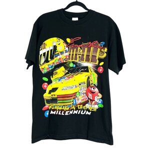 Vintage 1988 Ernie Irvan M&M's Nascar All Over Print Tee Shirt Black Large